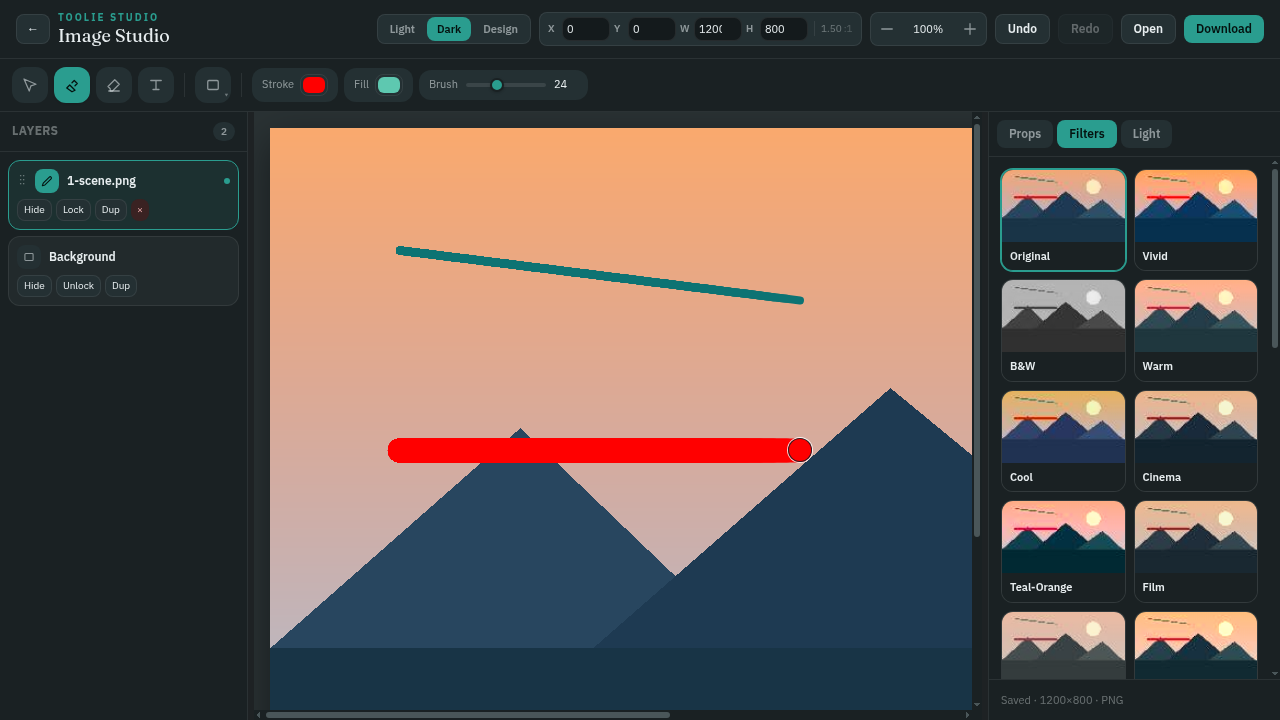 Image Studio مع خطوط مرسومة على صورة بأداة Brush