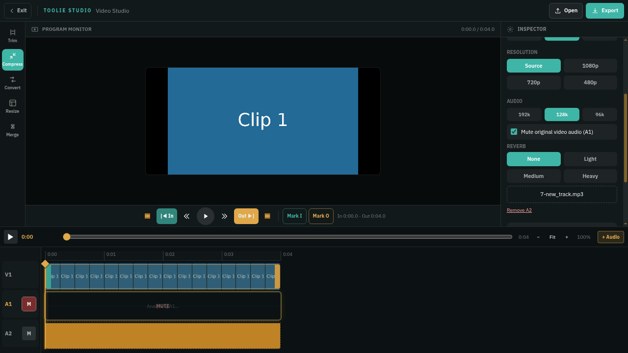 Video Studio مع تفعيل Mute original video audio وإضافة مسار صوتي