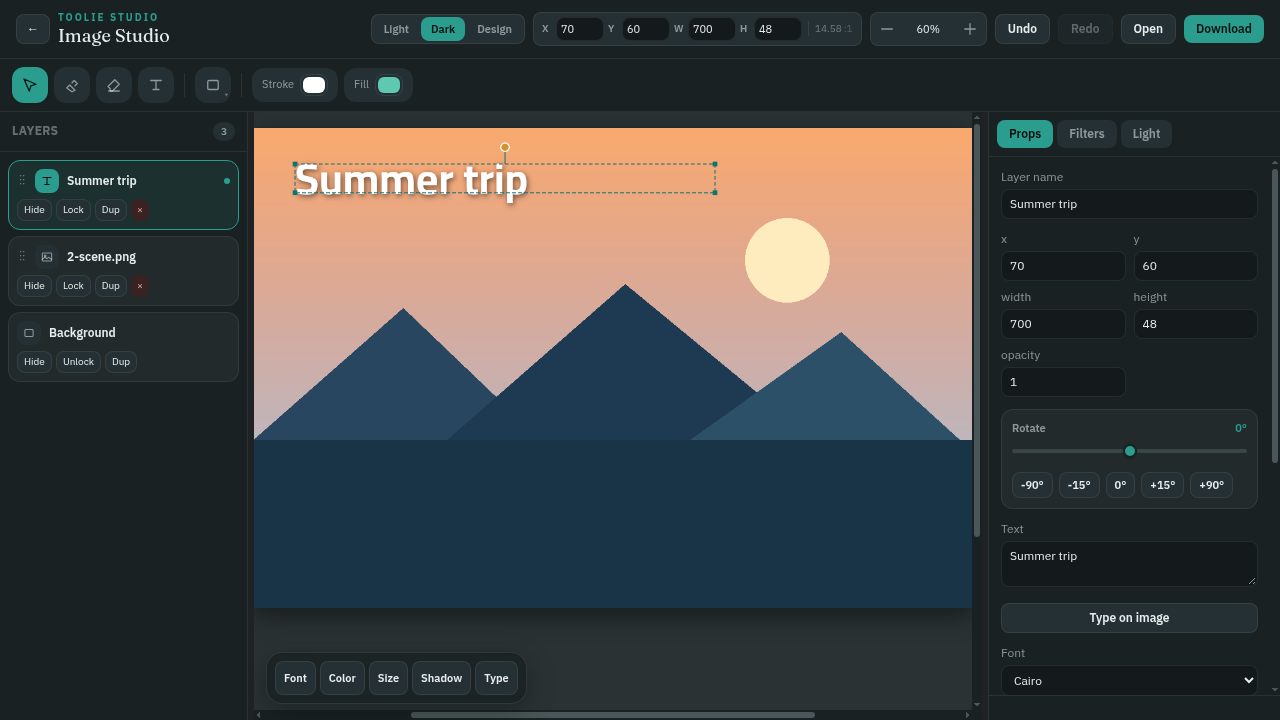Image Studio مع إضافة طبقة نص إلى صورة