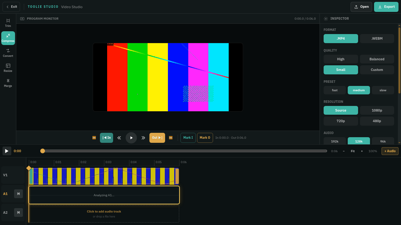 أداة Compress في Video Studio مع تحديد Small